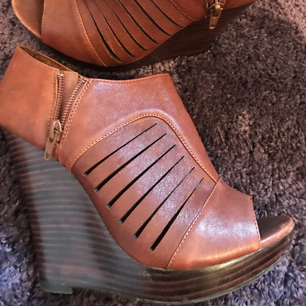 Brown leather wedge heels